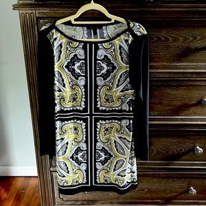 Black with yellow gold accents patterned maxi dress